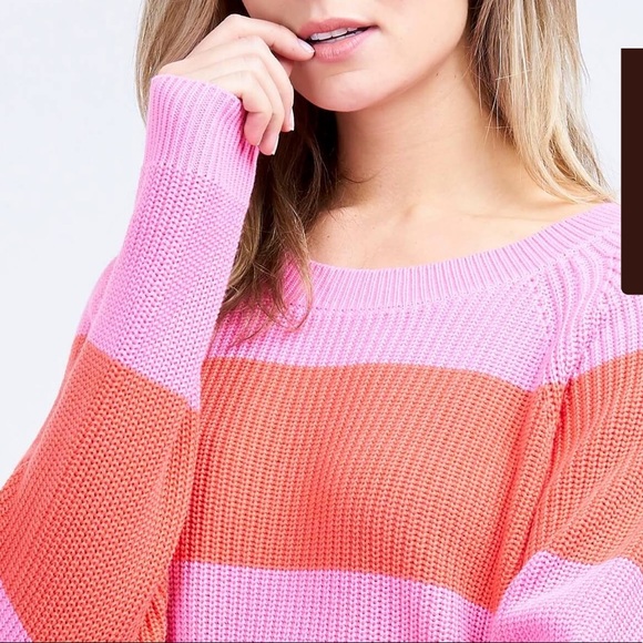 “Repeat” brand striped sweater with scalloped hem - Picture 1 of 7